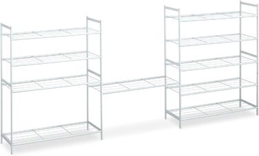Relaxdays Schuhregal, Metall, 5 Ebenen, stapelbar, erweiterbar, HBT 90x70x26 cm, 15 Paar Schuhe, weiß