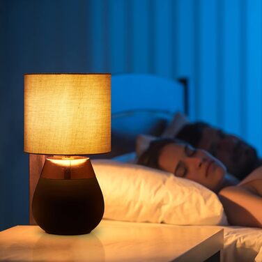 Relaxdays Nachttischlampe Touch dimmbar, moderne Touch Lampe, 3 Stufen, E14, Tischlampe, HxD: 32,5 x 18 cm, grau-kupfer