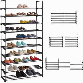 Relaxdays XXL Schuhregal, 10 Ebenen, modular, HxBxT: 175,5 x 93 x 30,5 cm, Metall, (Schwarz)