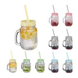 Relaxdays Bunte Trinkgläser mit Deckel 10er Set