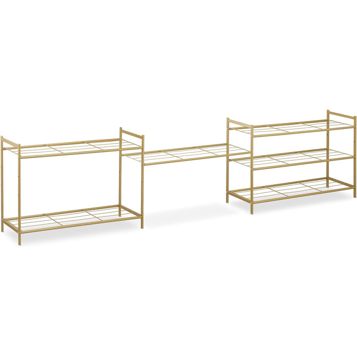 Relaxdays Metall Schuhregal, 3 Ebenen, erweiterbar, Flur Schuhgestell HBT 50 x 70 x 26 cm, 9 Paar Schuhe, offen, gold
