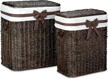 Relaxdays 2er Set stapelbare Wäschetruhe mit herausnehmbarem Wäschesack, 67 L, atmungsaktiv, Schokobraun