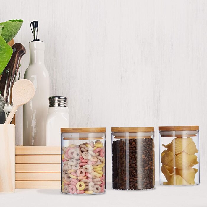 Relaxdays Vorratsdosen Glas 3er Set, 600 ml, für Pasta, Reis, Müsli, Kaffee, 14x9,5 cm, Transparent
