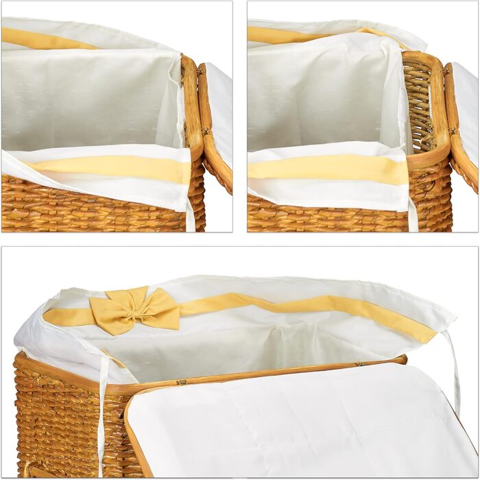 Relaxdays 2er Set geflochtene Buri Wäschetruhe, stapelbar, mit herausnehmbarem Wäschesack, 67 L, Honigbraun