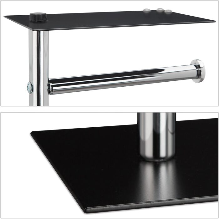 Relaxdays, Toilettenbürste u. Bürstenhalter, HxBxT 66 x 20 x 13 cm, schwarz-Silber WC Garnitur mit Toilettenpapierhalter, 13,5 x 20 x 66,5 cm