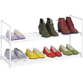 Relaxdays Schuhregal,  Stecksystem, 16 Paar Schuhe, Flur, erweiterbar, Metall & Kunststoff, Schuhablage, weiß, 10036200_349 (2 Ebenen)