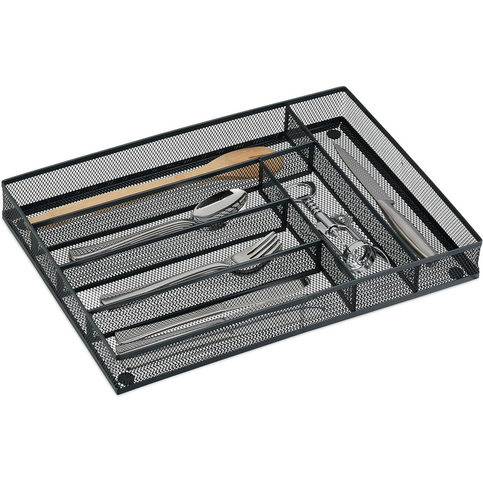 Relaxdays Besteckkasten, HBT: 5x28,5x40,5 cm, 6 Fächer, Metall, anthrazit