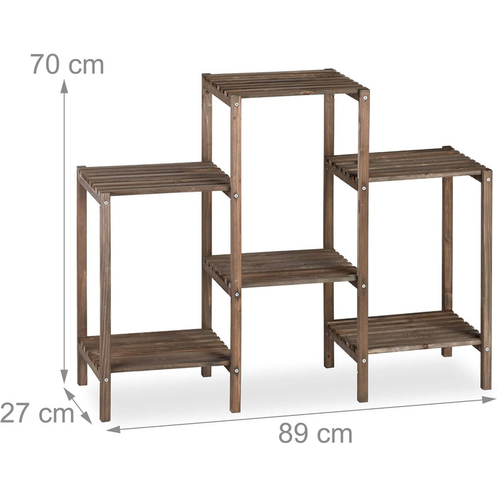Relaxdays Blumentreppe Holz, Shabby, 7 Ablagen, HBT 86x95x29 cm, braun, L (Medium)