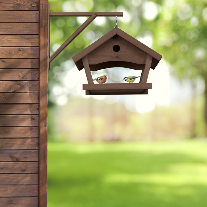 Relaxdays Braunes Vogelfutterhaus zur Wandmontage