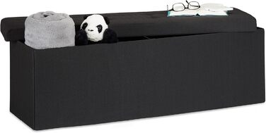 Relaxdays Faltbare Sitzbank XXL, Sitzcube mit Stauraum, Leinen, 38x114x38 cm, Schwarz