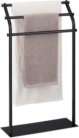 Relaxdays Handtuchständer, 3 Stangen, 86x51x19 cm, rutschfest, für Bad/Schlafzimmer, Stahl, schwarz