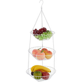 Relaxdays Hänge-Obstkorb, 3 Etagen, Stahl, Ø 28 cm, weiß (60 Zeichen)