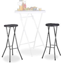 Relaxdays Barhocker klappbar BASTIAN 2er Set, wetterfest, 80 cm, Kunststoff, schwarz