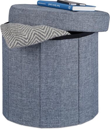Relaxdays Sitzhocker mit Stauraum, rund, faltbar, 38x38x38 cm, Dunkelgrau