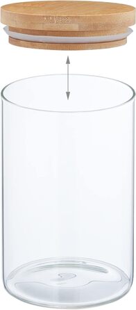 Relaxdays Vorratsgläser, 6er Set, 650 ml, 800 ml & 1 l, luftdicht, transparent/natur