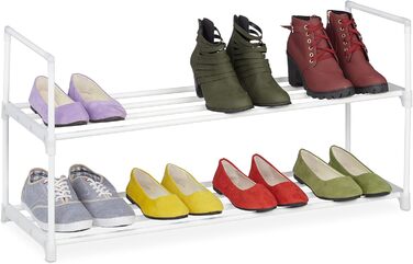 Relaxdays Schuhregal,  Stecksystem, 16 Paar Schuhe, Flur, erweiterbar, Metall & Kunststoff, Schuhablage, weiß, 10036200_349 (2 Ebenen)