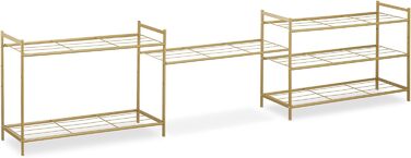 Relaxdays Metall Schuhregal, 3 Ebenen, erweiterbar, Flur Schuhgestell HBT 50 x 70 x 26 cm, 9 Paar Schuhe, offen, gold