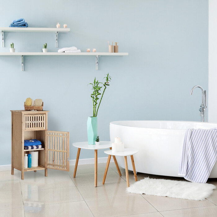 Relaxdays Badschrank Walnuss freistehend