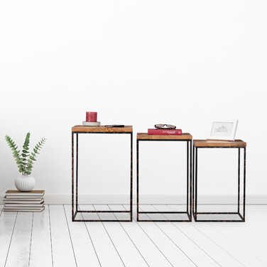 Relaxdays Beistelltisch 3er Set Mangoholz