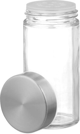 Relaxdays Gewürzkarussell, 12 Gläser, 360° drehbar, Edelstahl/Glas, HxD: 25,5x14 cm, Silber/Schwarz