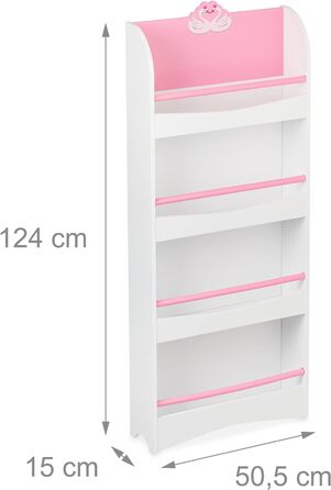 Relaxdays Bücherregal Kinder, HxBxT: 124 x 50,5 x 15 cm, 4 Fächer, MDF, Kinderbücherregal mit Schwan-Motiv, weiß/rosa
