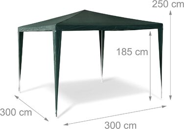 Relaxdays Pavillon Zelt HBT: 2,5 x 3 x 3 m Gartenpavillon mit quadratischer Fläche und Dach aus 100% PE Partyzelt für Festival oder Feier Pavilion mit Stahlgestell Pavillion, grün