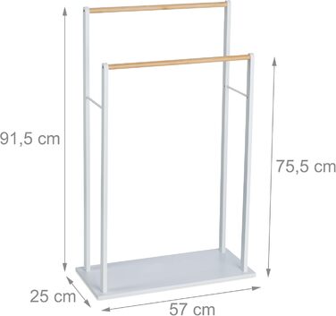 Relaxdays Handtuchständer, 2 Stangen, MDF & Bambus, 91,5x57x25 cm, freistehend, weiß/Natur
