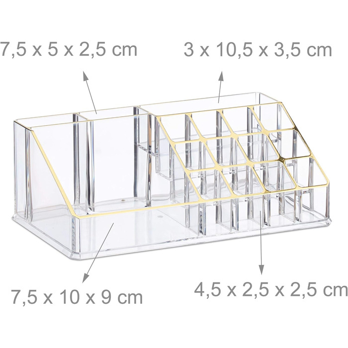 Relaxdays  x Make Up Organizer mit Schubladen, stapelbarer Schmuckkasten für Make Up, Acryl Schminkaufbewahrung,     Stück (1, Transparent-gold, 1 Stück)