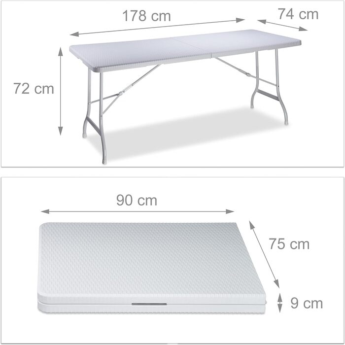 Relaxdays Gartentisch klappbar BASTIAN, groß, Tragegriff, stabiler Campingtisch, H x B x T: 72 x 178 x 74 cm, (Weiß)