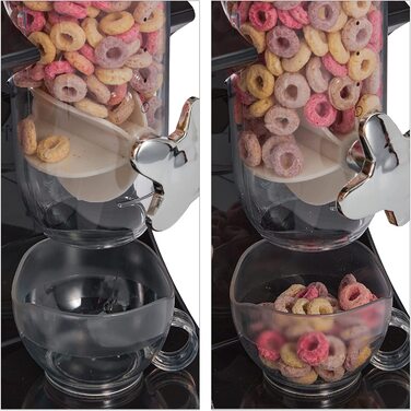 Relaxdays Müslispender doppelt, Cerealienspender für Müsli, Cornflakes, Süßigkeiten, Snackspender Kunststoff, schwarz