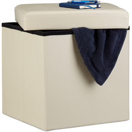 Relaxdays Sitzhocker, Leder, 38x38x38 cm, Creme