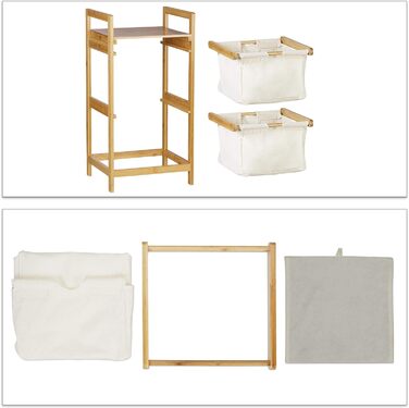 Relaxdays Wäschekorb Bambus, Wäschesortierer mit Ablage, 2 Schubladen, ausziehbar & tragbar, Wäschesammler 25 L, Natur, 1 Stück
