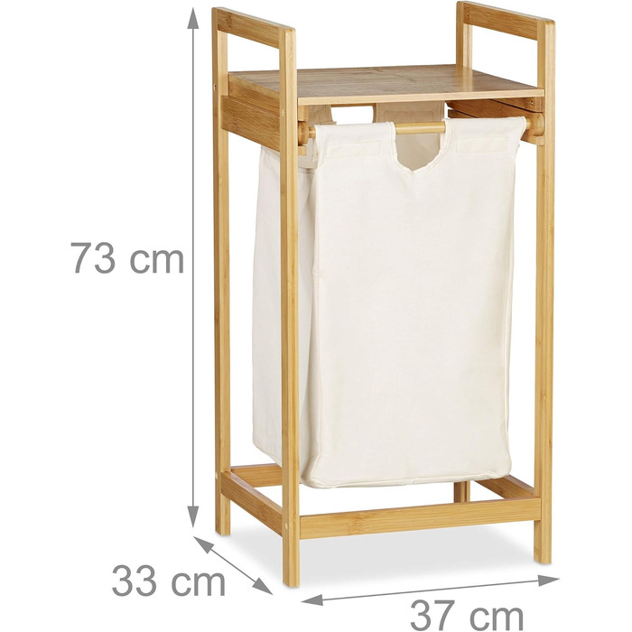 Relaxdays Wäschekorb Bambus, ausziehbar, eckig, 30L Innensack, 73x37x33 cm