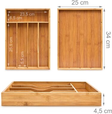 Relaxdays Besteckkasten 4,5x25,5x34cm Bambus 5 Fächer Schubladenorganizer Holz, natur (max. 50 Zeichen)