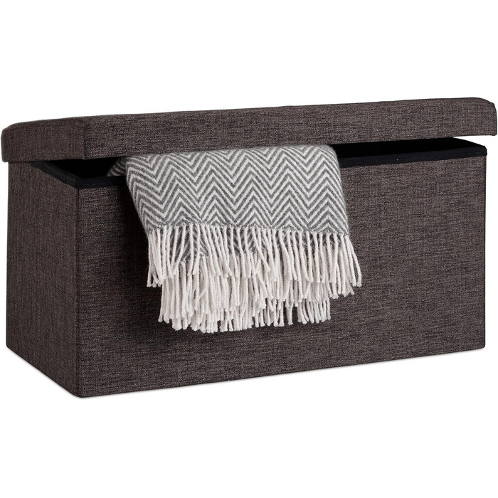 Relaxdays Faltbare Sitzbank XL mit Stauraum, Sitzwürfel, 38x76x38 cm, Braun