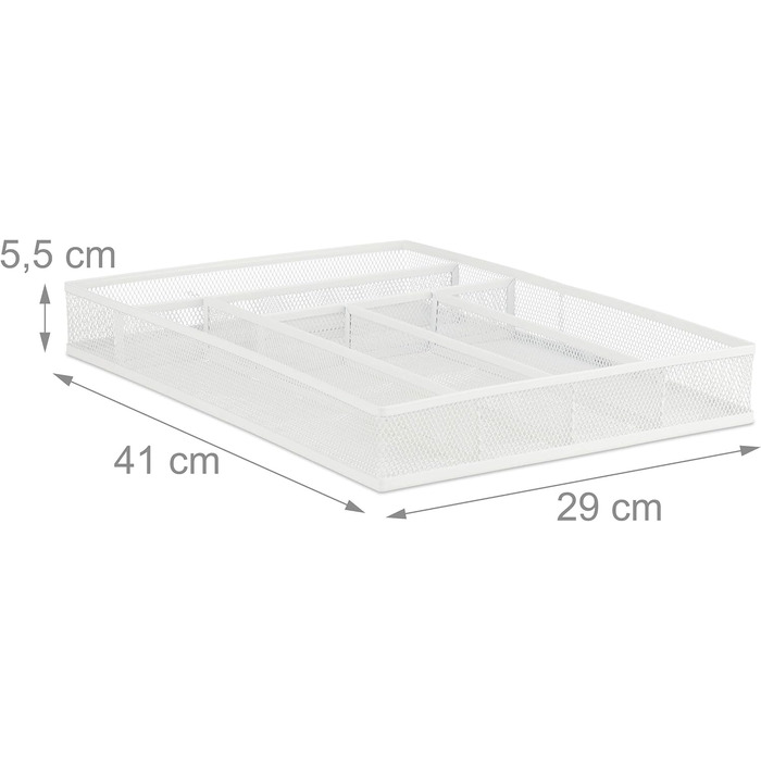 Relaxdays Besteckkasten Metall, Schubladenorganizer, 6 Fächer, HBT 5,5 x 29 x 41 cm, weiß