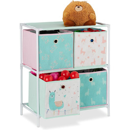 Relaxdays Kinderregal mit 4 Boxen, Lama-Design, HBT 62x53x30 cm, bunt, für Jungen & Mädchen, Spielzeug