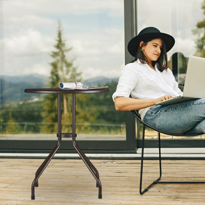 Relaxdays Gartentisch rund braun