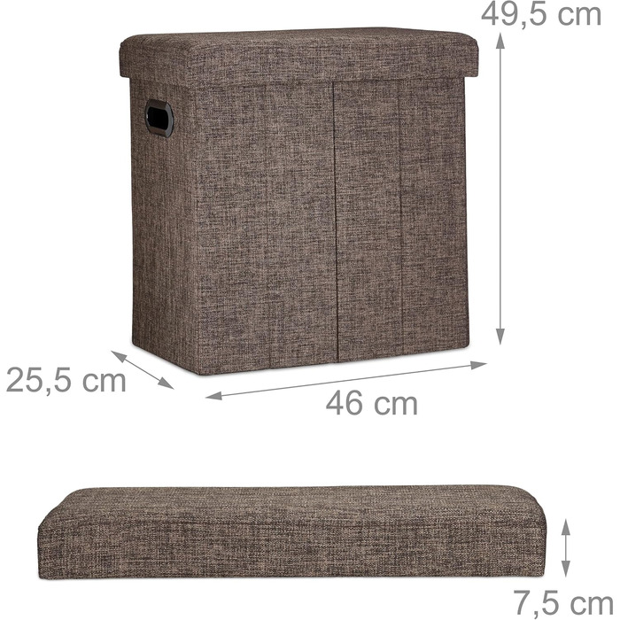 Relaxdays Faltbarer Sitzhocker mit Stauraum, 49,5x46x25,5 cm, Leinen/Polyester, Braun
