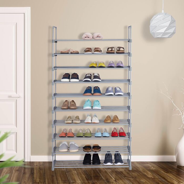 Relaxdays XXL Schuhregal, 10 Ebenen, modular, HxBxT: 175,5 x 93 x 30,5 cm, Metall, (Grau)
