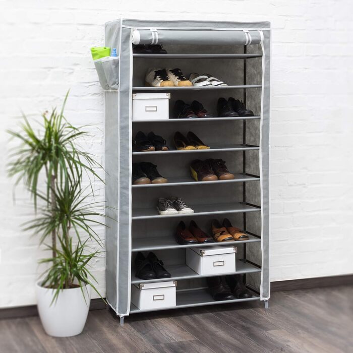 Relaxdays Schuhschrank Valentin, 9 Ablagen, HBT 161 x 88 x 30 cm, anthrazit