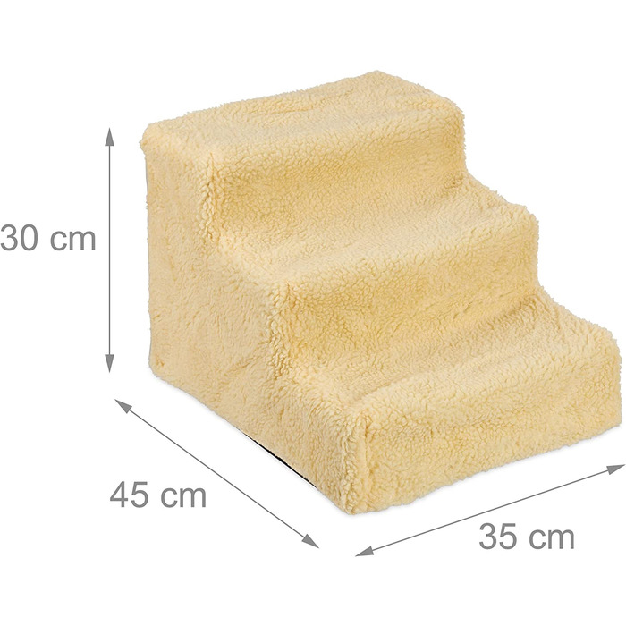 Relaxdays Hundetreppe 3 Stufen, kleine & große Hunde, Bett & Couch, Stoffbezug, Tiertreppe innen, HBT 30x35x45 cm, (beige, 30 x 35 x 45 cm)