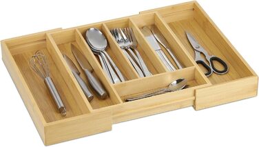 Relaxdays Besteckkasten, ausziehbar, 5-7 Fächer, Bambus & MDF, Besteck Organizer