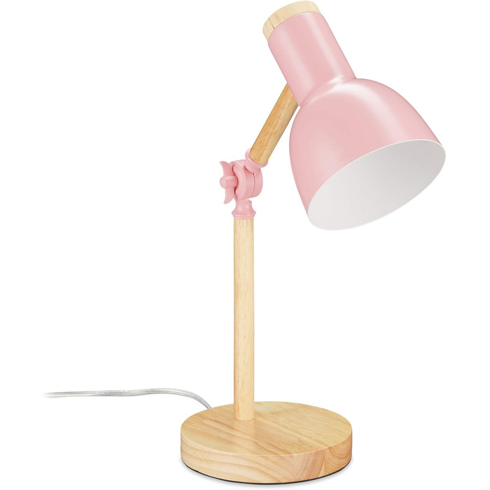 Relaxdays Retro Schreibtischlampe, verstellbar, Holz & Metall, E14, HxD 45,5x14,5 cm, Rosa