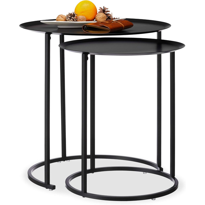 Relaxdays, anthrazit Runder Beistelltisch im 2er Set, erhöhter Rand, Satztische, Stahlgestell, Tischset, HxD: 50x50 cm