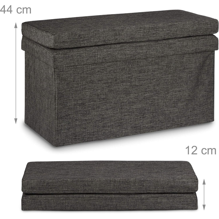 Relaxdays Faltbarer Sitzhocker mit Lehne, Stauraum, Leinen, 73x76x38 cm, Braun