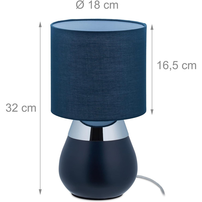 Relaxdays Nachttischlampe Touch, E14-Fassung, indirektes Licht, ovale Tischlampe mit Schirm, HxD: 32 x 18 cm, dunkelblau