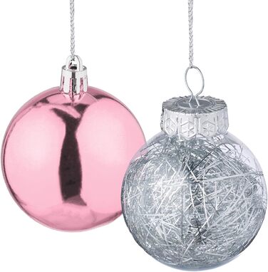 Relaxdays Weihnachtskugeln 101er Set, Kunststoff, Christbaumschmuck, rosa/weiß Hellrosa