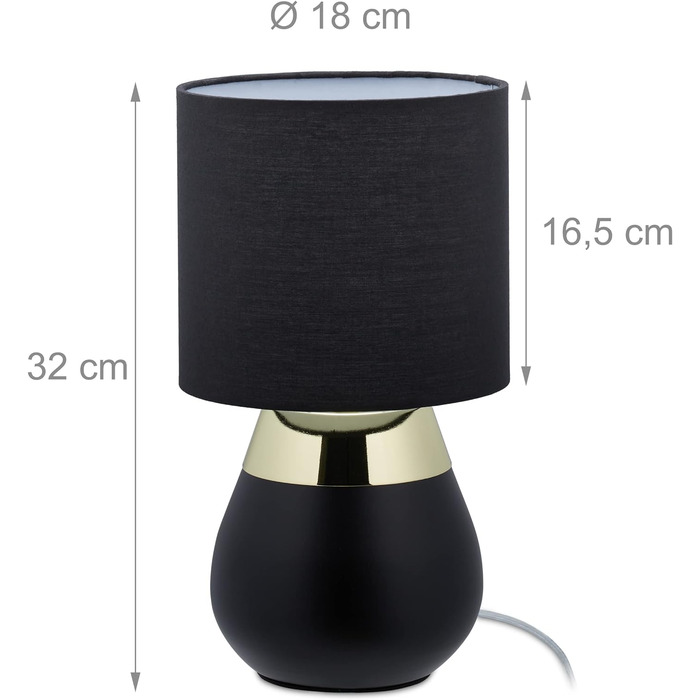 Relaxdays Nachttischlampe Touch, E14-Fassung, indirektes Licht, ovale Lampe mit Lampenschirm. HxD: 32 x 18 cm, schwarz