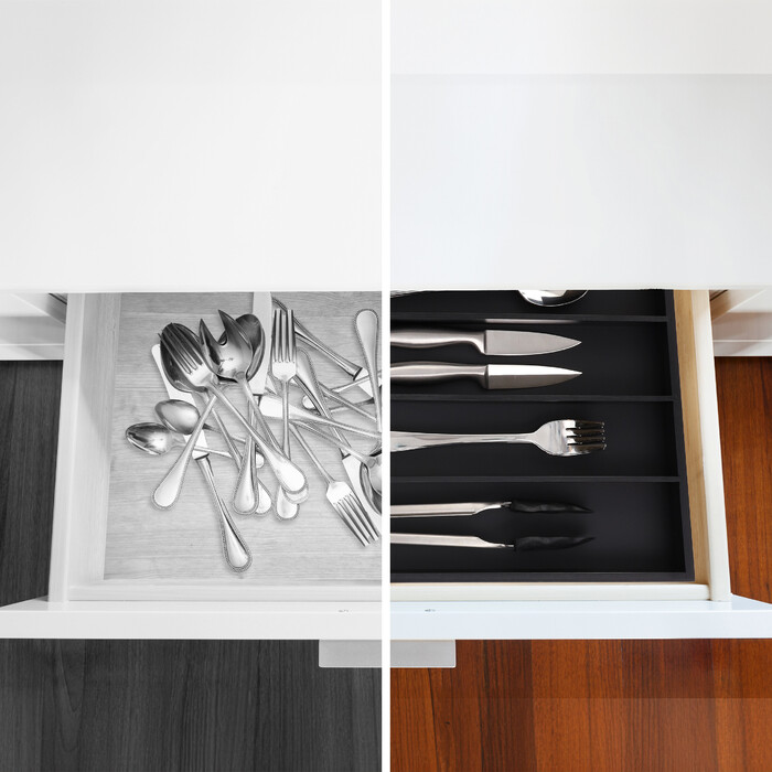 Relaxdays Schwarzer Besteckkasten 6 Fächer
